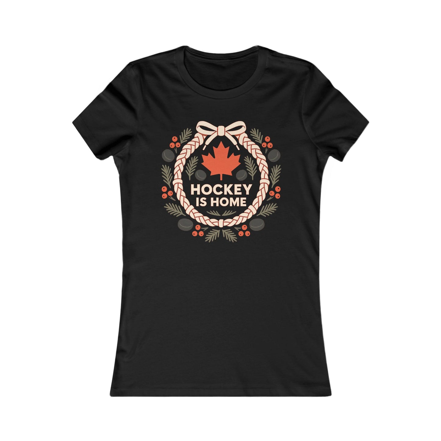 Hockey Lace Wreath Women’s Tee | Canadian Christmas Hockey Shirt | Premium Cotton Blend Top