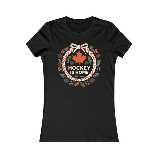 Hockey Lace Wreath Women’s Tee | Canadian Christmas Hockey Shirt | Premium Cotton Blend Top
