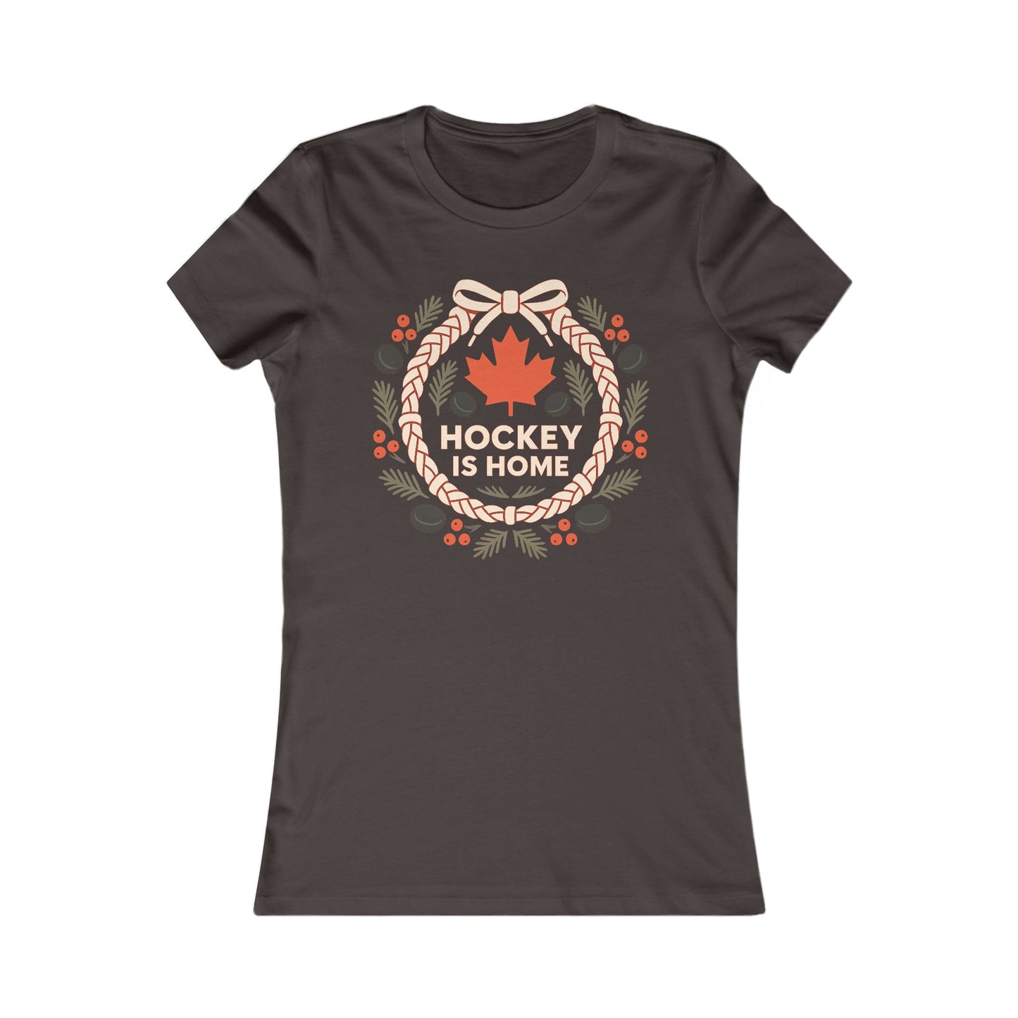 Hockey Lace Wreath Women’s Tee | Canadian Christmas Hockey Shirt | Premium Cotton Blend Top
