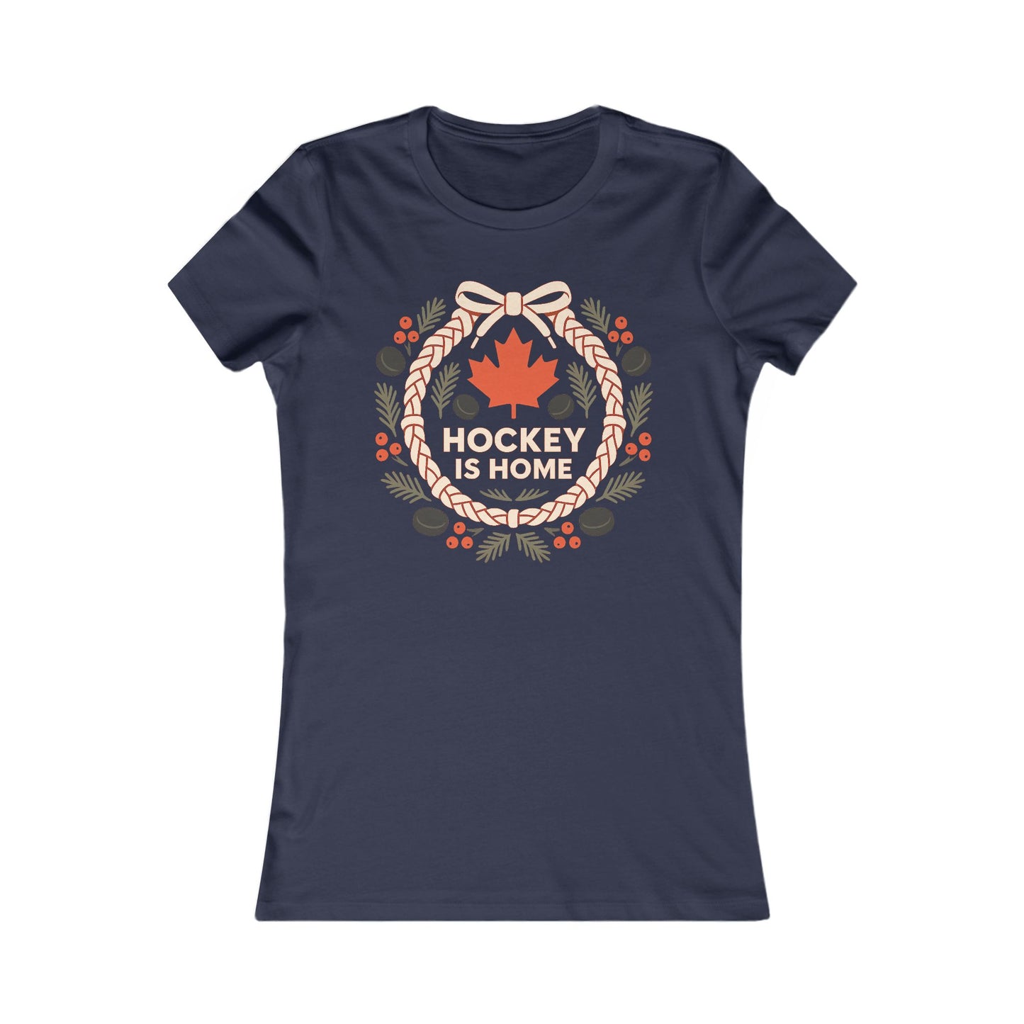 Hockey Lace Wreath Women’s Tee | Canadian Christmas Hockey Shirt | Premium Cotton Blend Top