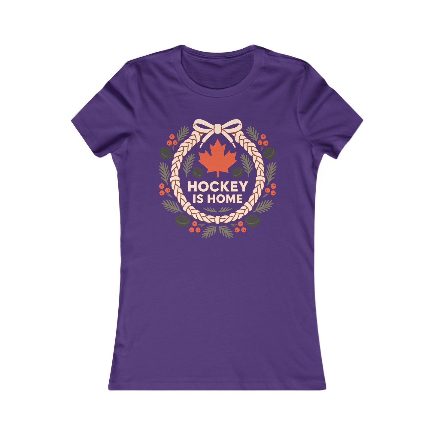 Hockey Lace Wreath Women’s Tee | Canadian Christmas Hockey Shirt | Premium Cotton Blend Top