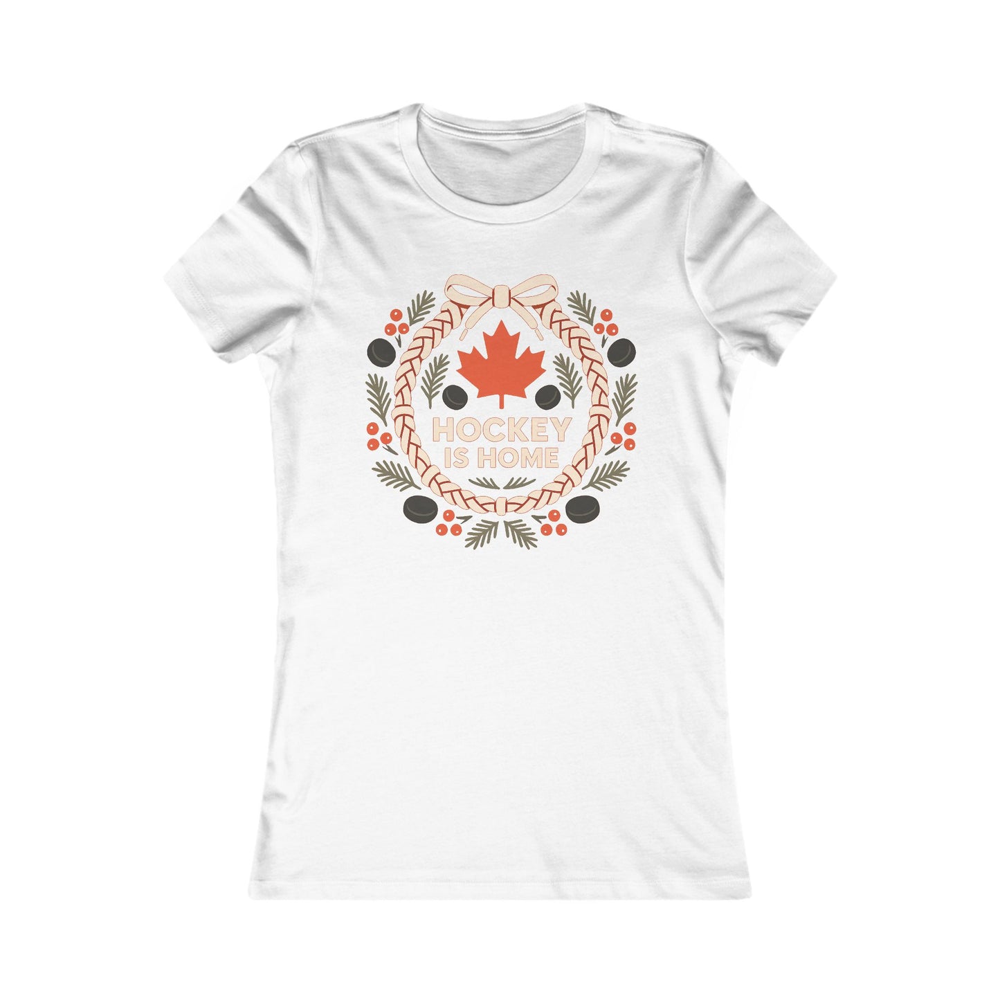 Hockey Lace Wreath Women’s Tee | Canadian Christmas Hockey Shirt | Premium Cotton Blend Top
