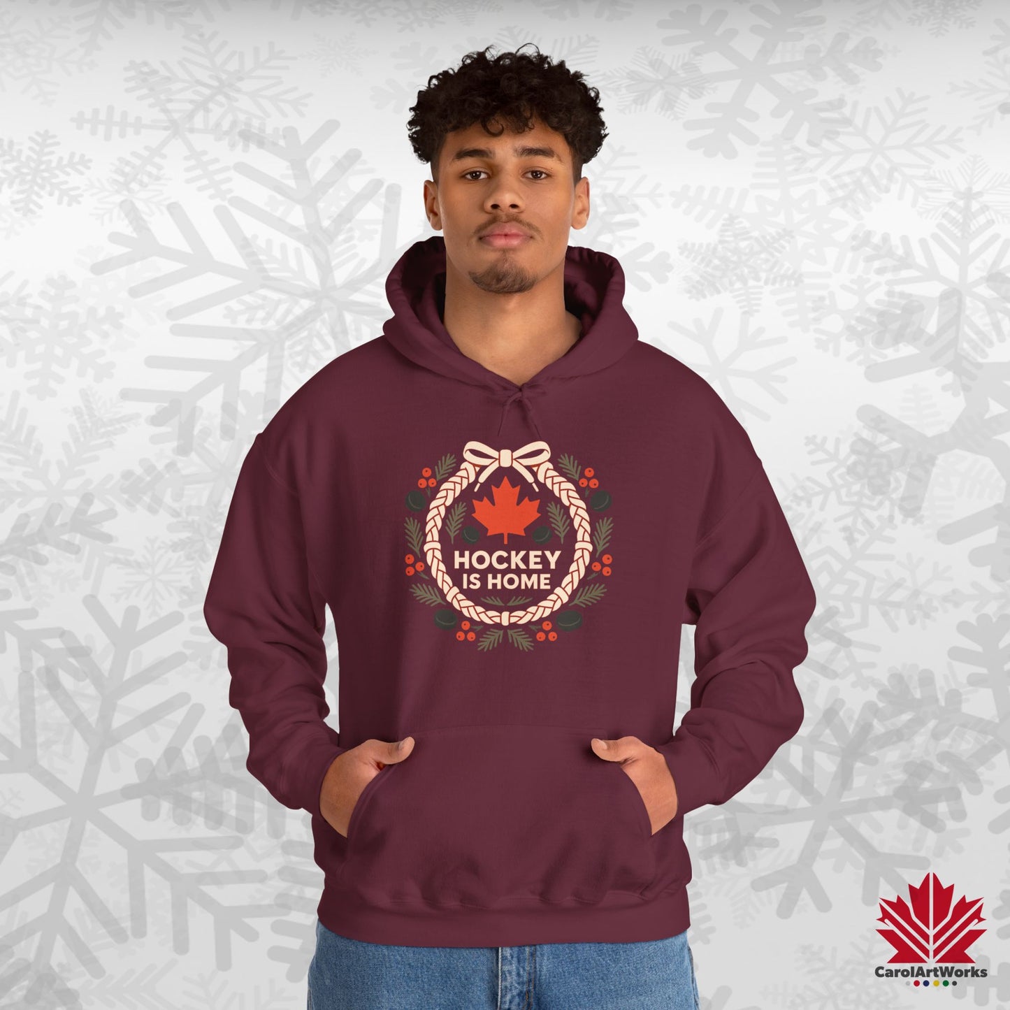Hockey Lace Wreath Hoodie | Canadian Hockey Christmas Hoodie | Premium Fleece, Free Shipping