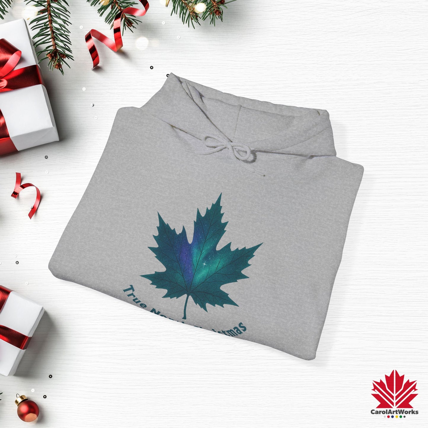 True North Christmas Hoodie | Maple Leaf Holiday Hoodie | Canadian Fleece Hoodie – Premium Softstyle Cotton