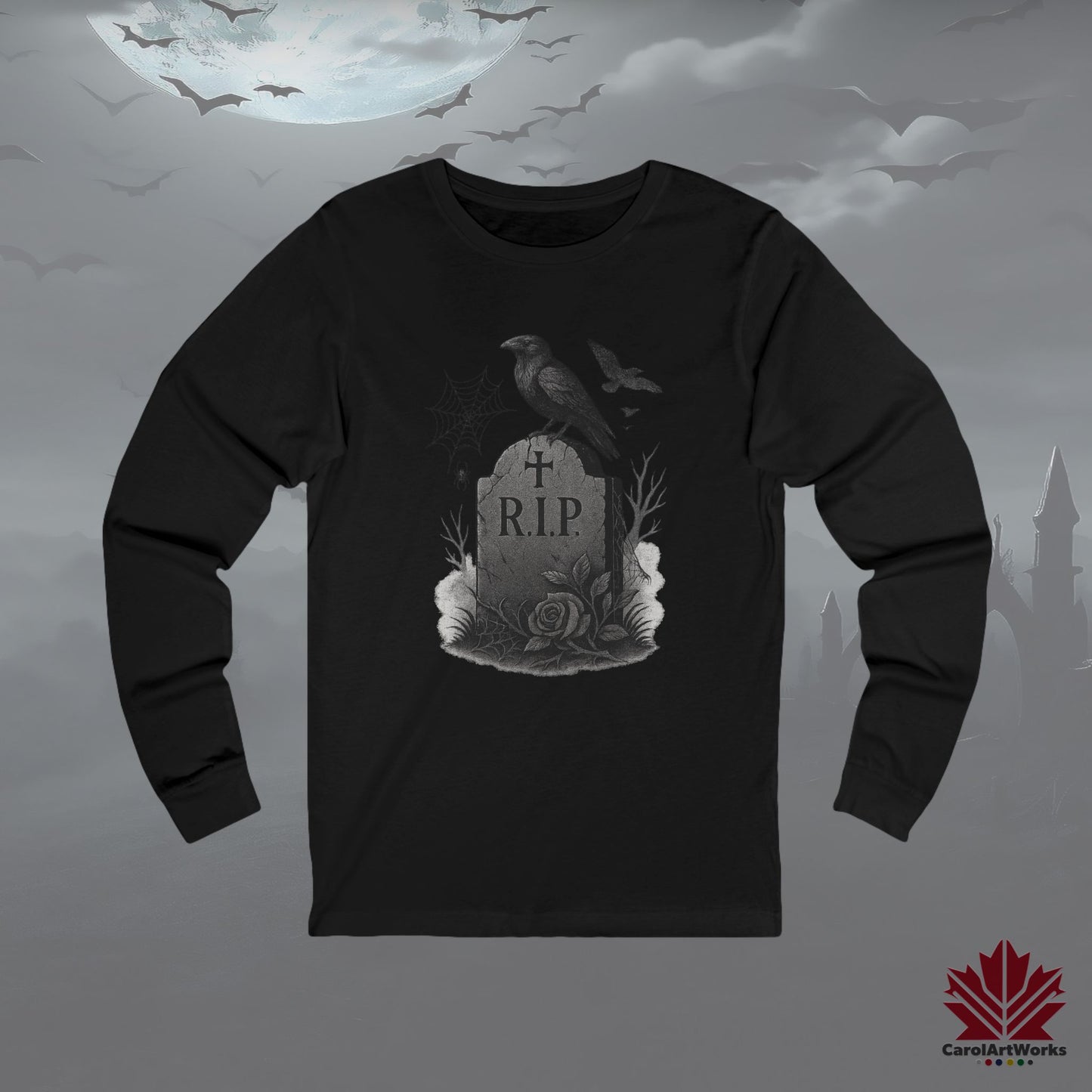 Grave & Ravens – Long Sleeve Halloween Shirt | Gothic Raven Art