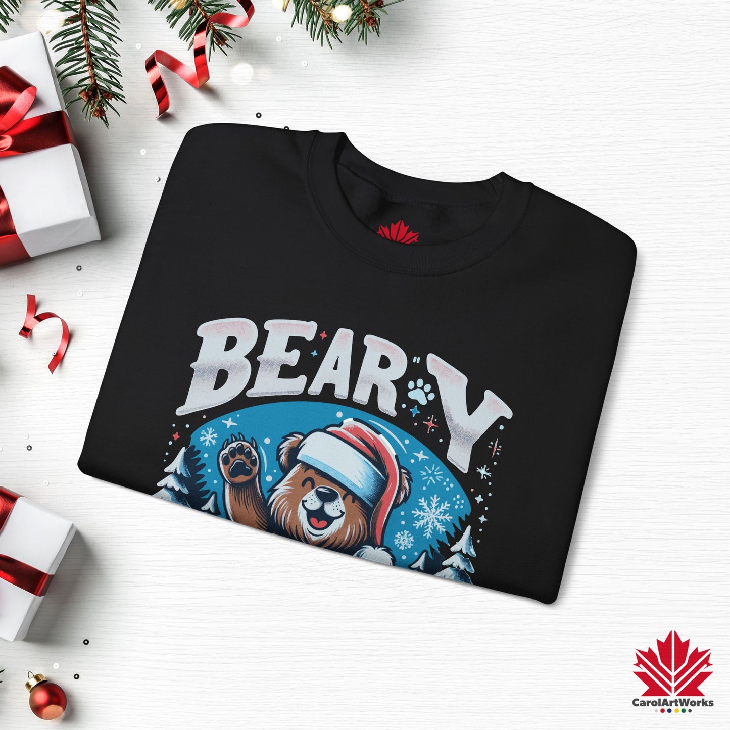 Beary Christmas Sweatshirt | Funny Bear Holiday Crewneck | Premium Fleece, Canadian-Made Christmas Gift