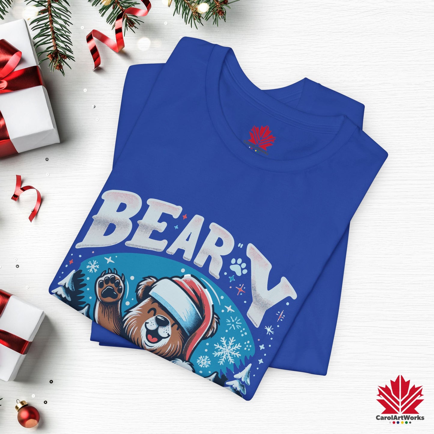 Beary Christmas | Funny Canadian Bear Christmas T-Shirt | Premium Cotton Holiday Tee – Made in Canada, Free Shipping