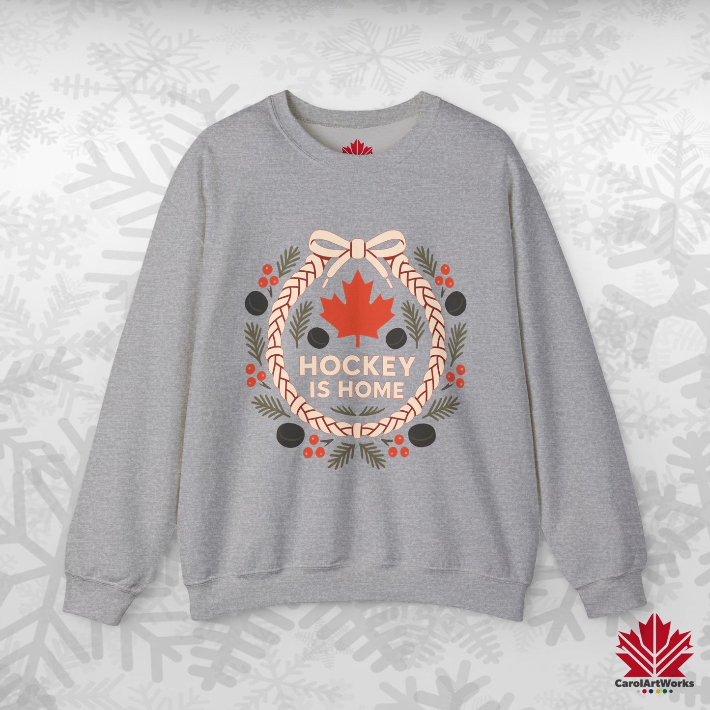 Hockey Lace Wreath Sweatshirt | Canadian Hockey Christmas Crewneck | Premium Fleece Sweatshirt