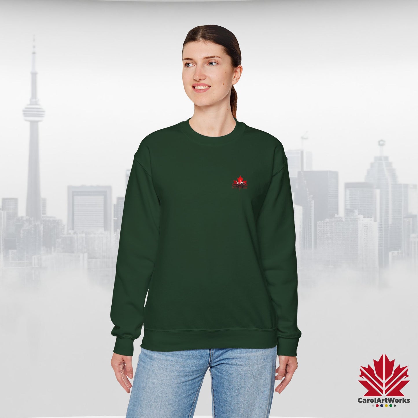 “Canada is Not for Sale” Crewneck Sweatshirt - Red Maple Leaf and Mountains, Soft and Warm