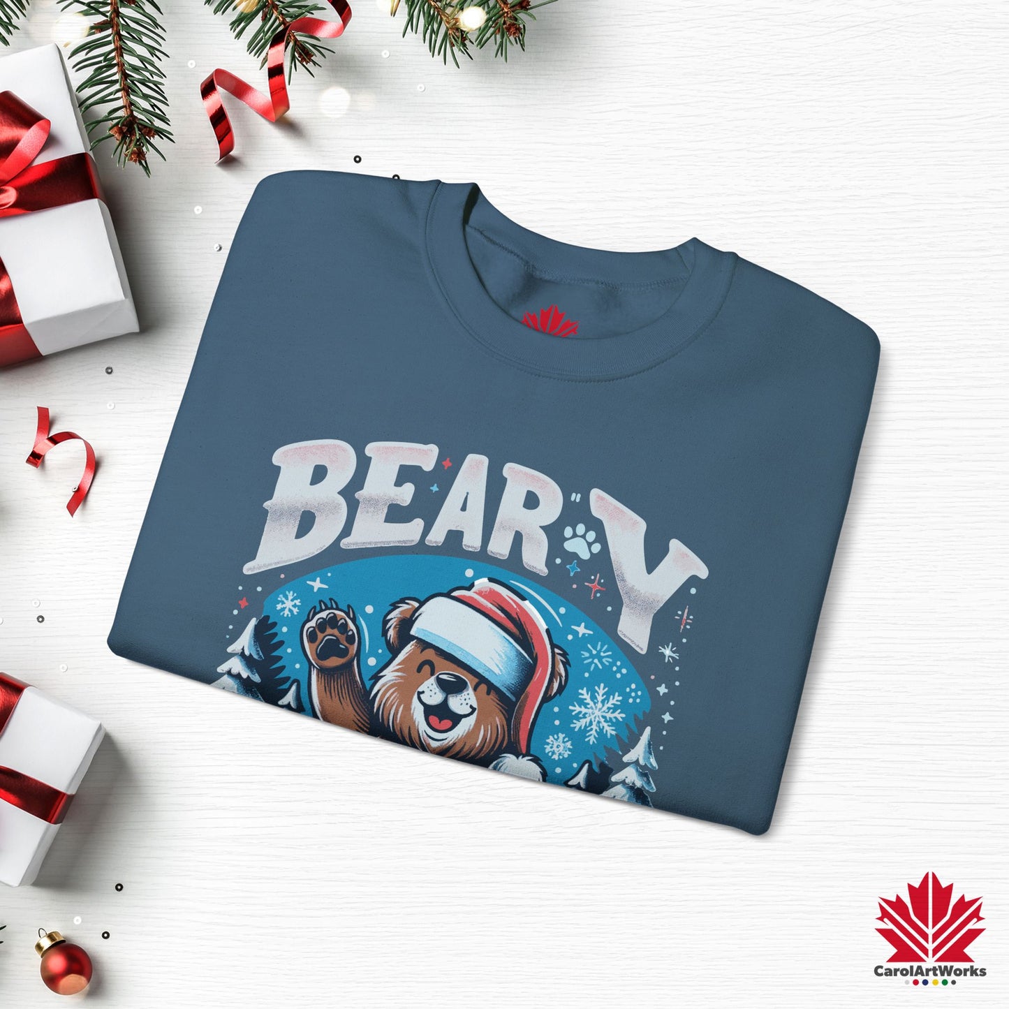 Beary Christmas Sweatshirt | Funny Bear Holiday Crewneck | Premium Fleece, Canadian-Made Christmas Gift