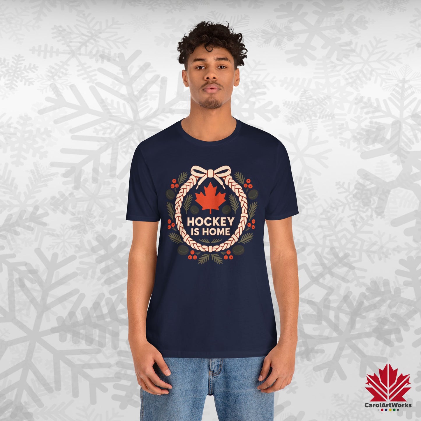 Hockey Lace Wreath | Canadian Hockey Christmas Shirt | Maple Leaf Holiday Tee – Premium Cotton Gift