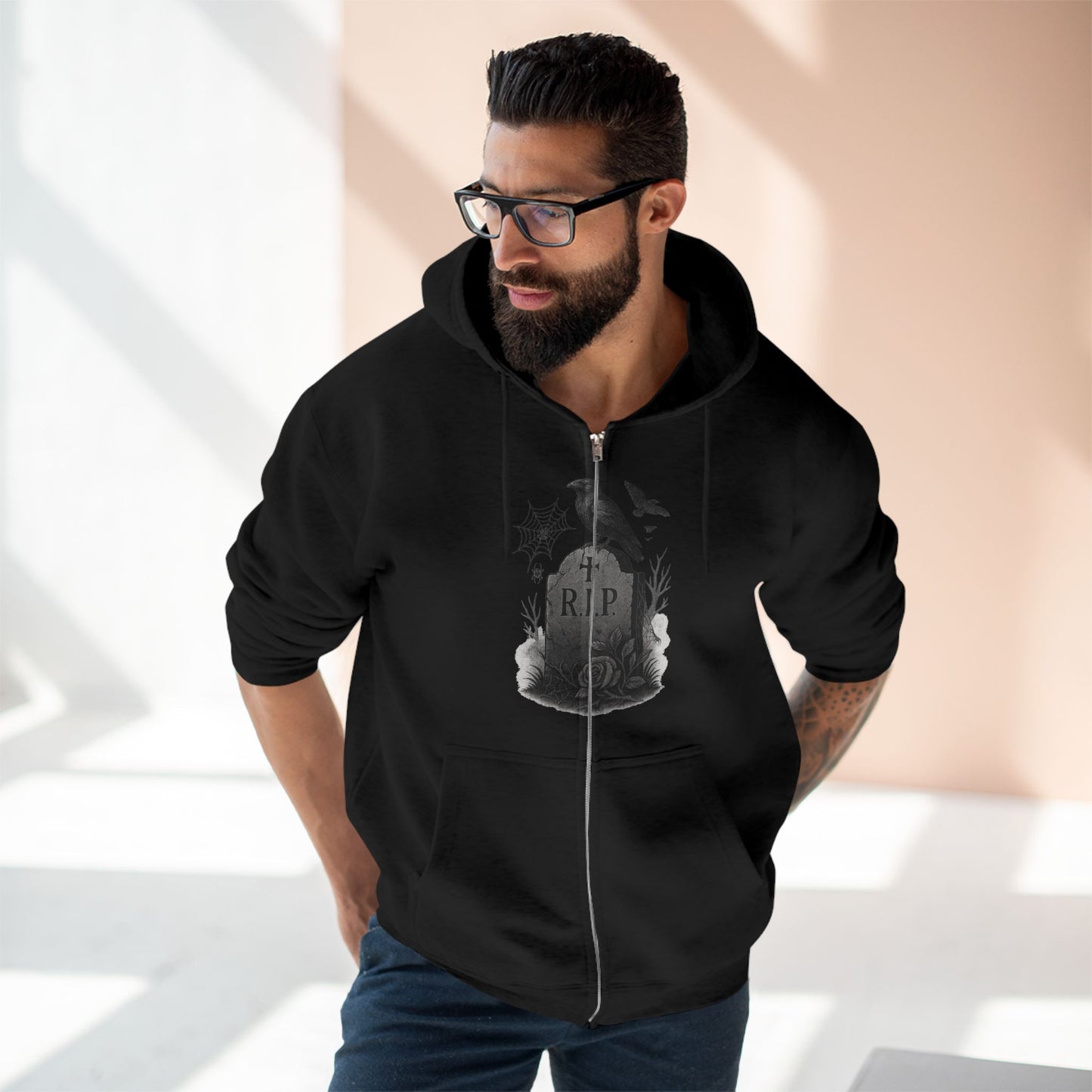 Grave & Ravens – Zip Hoodie | Spooky Raven Halloween Outfit