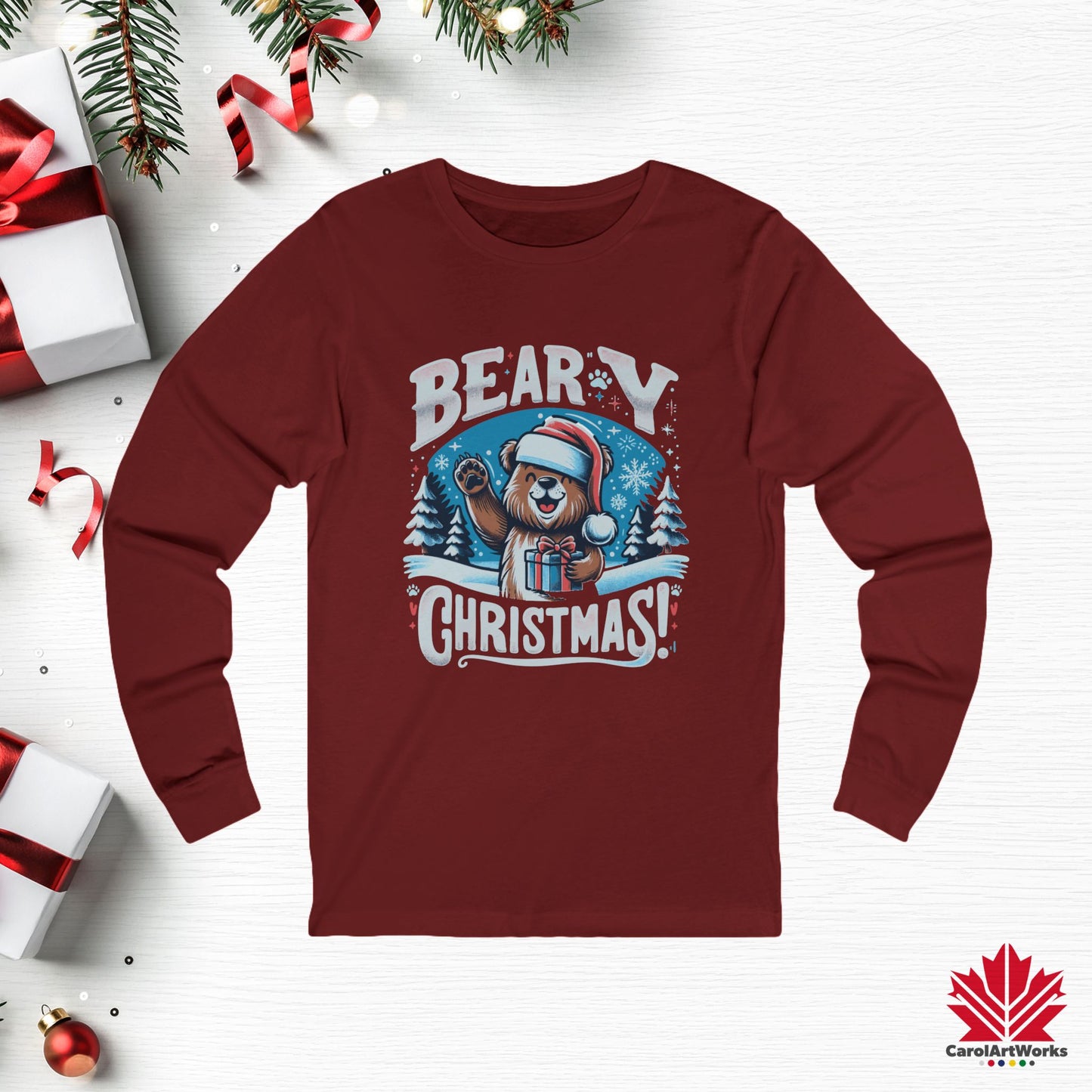 Beary Christmas Long Sleeve | Funny Bear Holiday Shirt | Canadian-Made Premium Cotton Tee