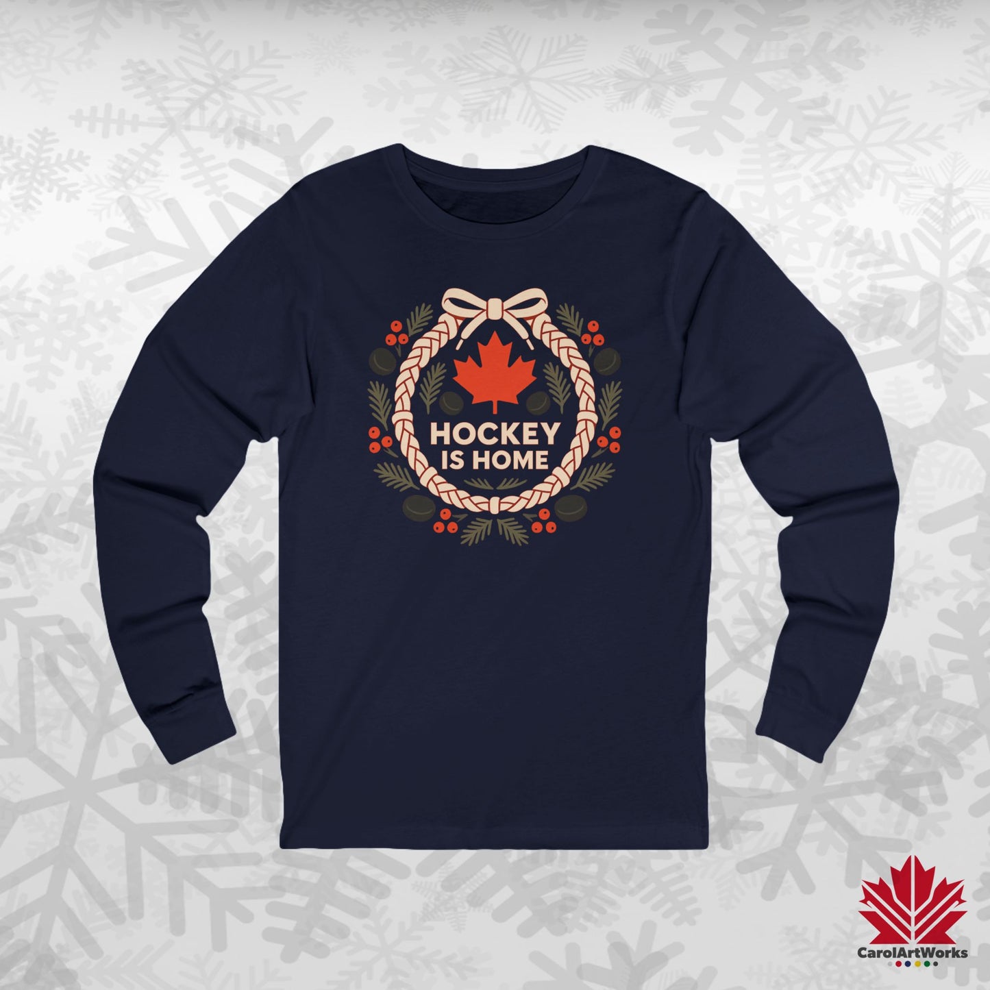 Hockey Lace Wreath Long Sleeve | Canadian Hockey Christmas Shirt | Premium Cotton Tee