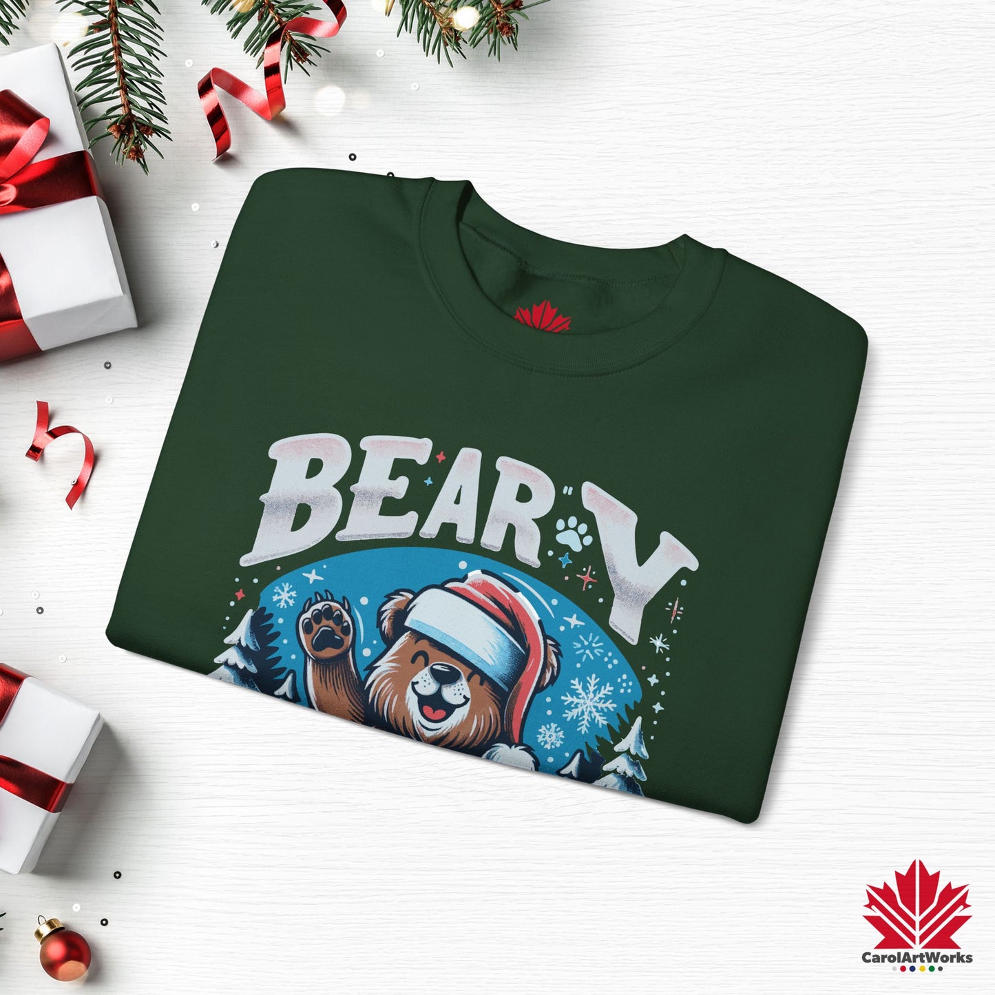 Beary Christmas Sweatshirt | Funny Bear Holiday Crewneck | Premium Fleece, Canadian-Made Christmas Gift