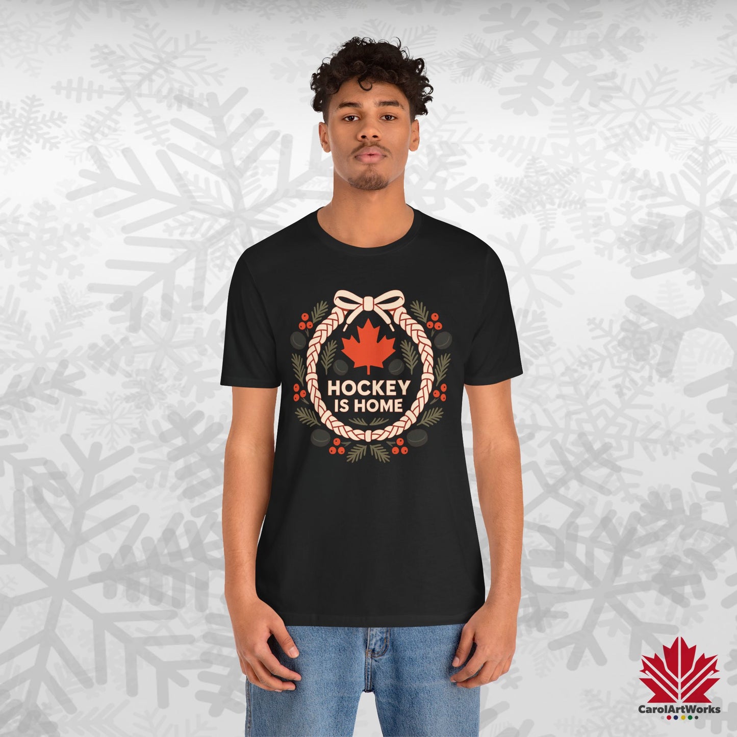 Hockey Lace Wreath | Canadian Hockey Christmas Shirt | Maple Leaf Holiday Tee – Premium Cotton Gift