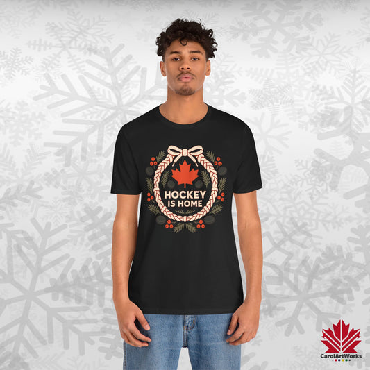Hockey Lace Wreath | Canadian Hockey Christmas Shirt | Maple Leaf Holiday Tee – Premium Cotton Gift