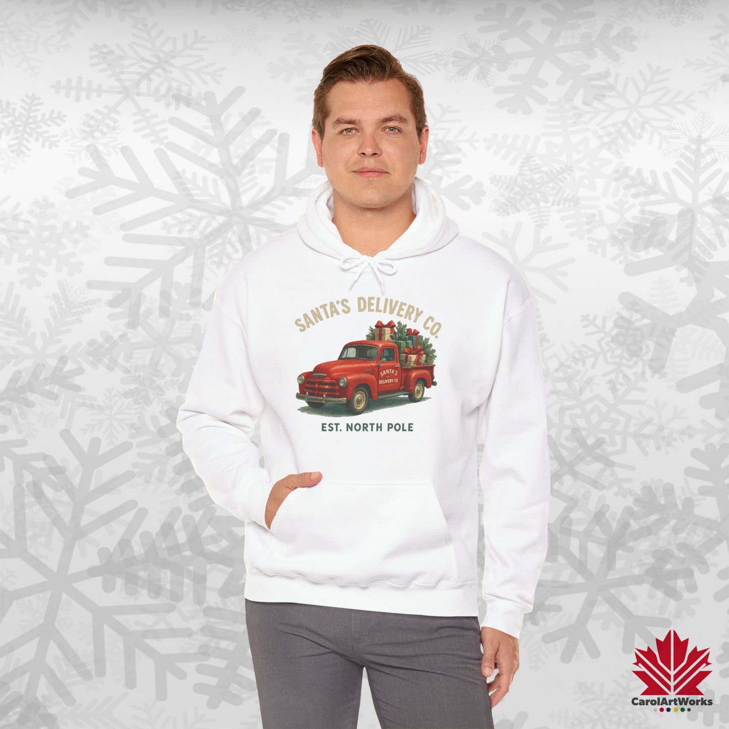 Santa’s Delivery Truck Hoodie | Vintage Red Truck Christmas Hoodie | Canadian Fleece Hoodie – Premium Softstyle