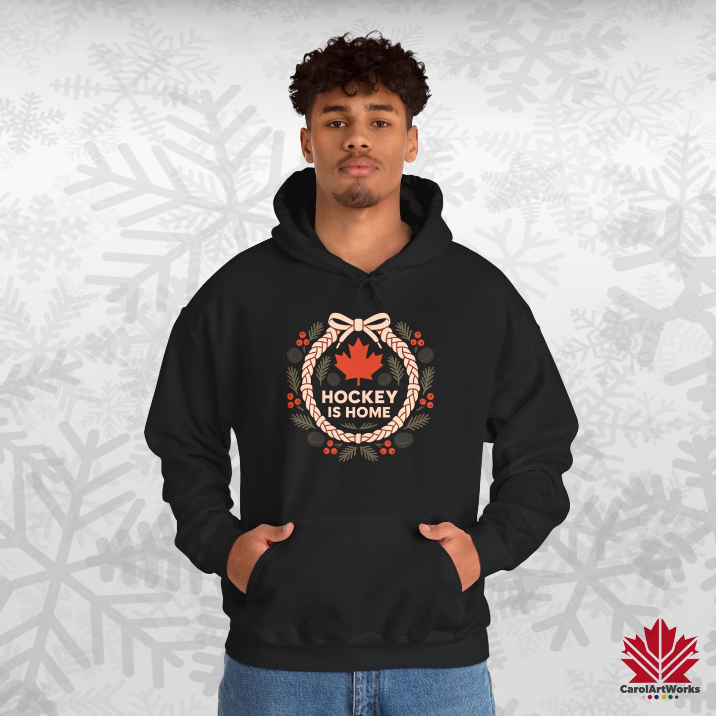 Hockey Lace Wreath Hoodie | Canadian Hockey Christmas Hoodie | Premium Fleece, Free Shipping