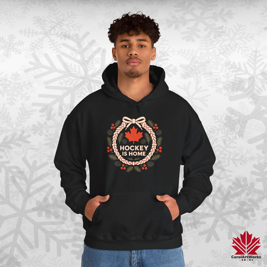 Hockey Lace Wreath Hoodie | Canadian Hockey Christmas Hoodie | Premium Fleece, Free Shipping