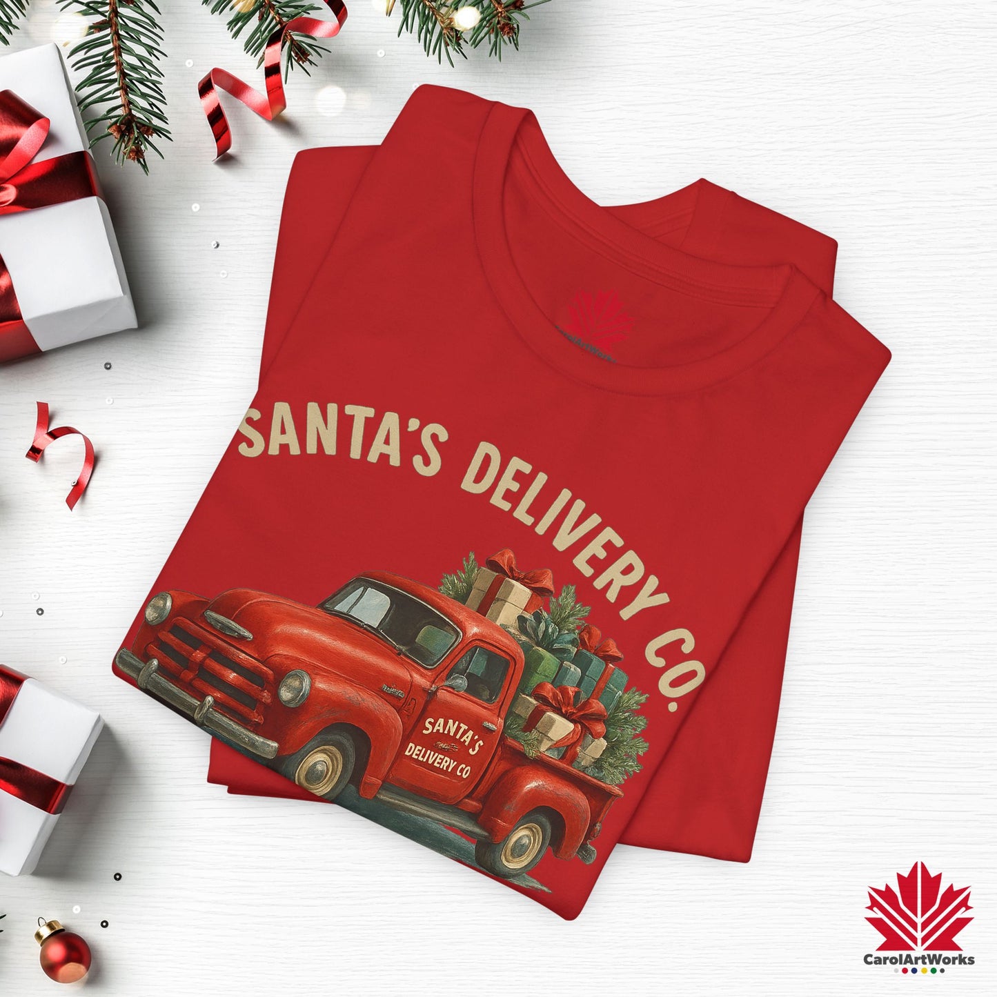 Santa’s Delivery Truck | Vintage Christmas Shirt | Red Truck Holiday Tee – Canadian Premium Cotton Gift