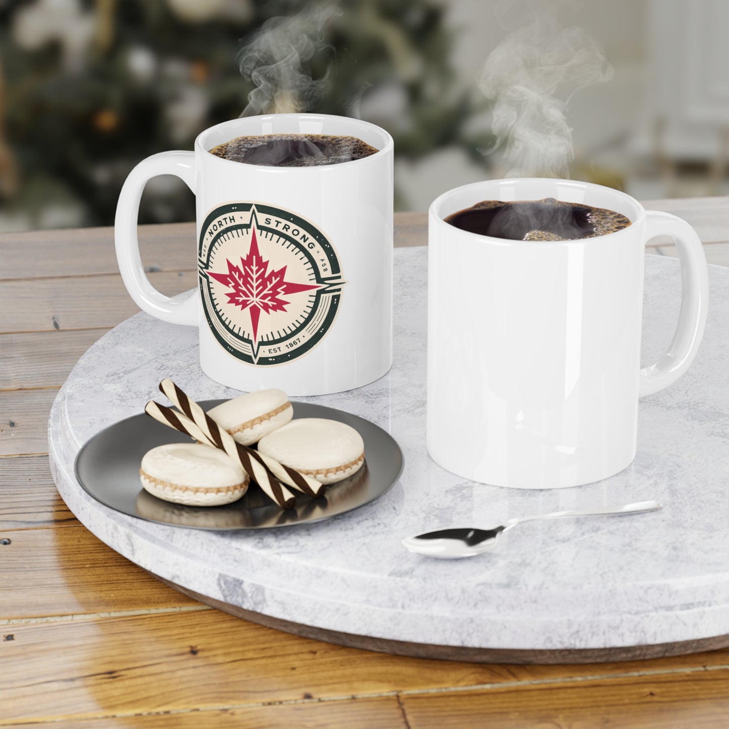 Tasse en céramique « North Strong » avec motif boussole (325 g, 425 g, 590 g)