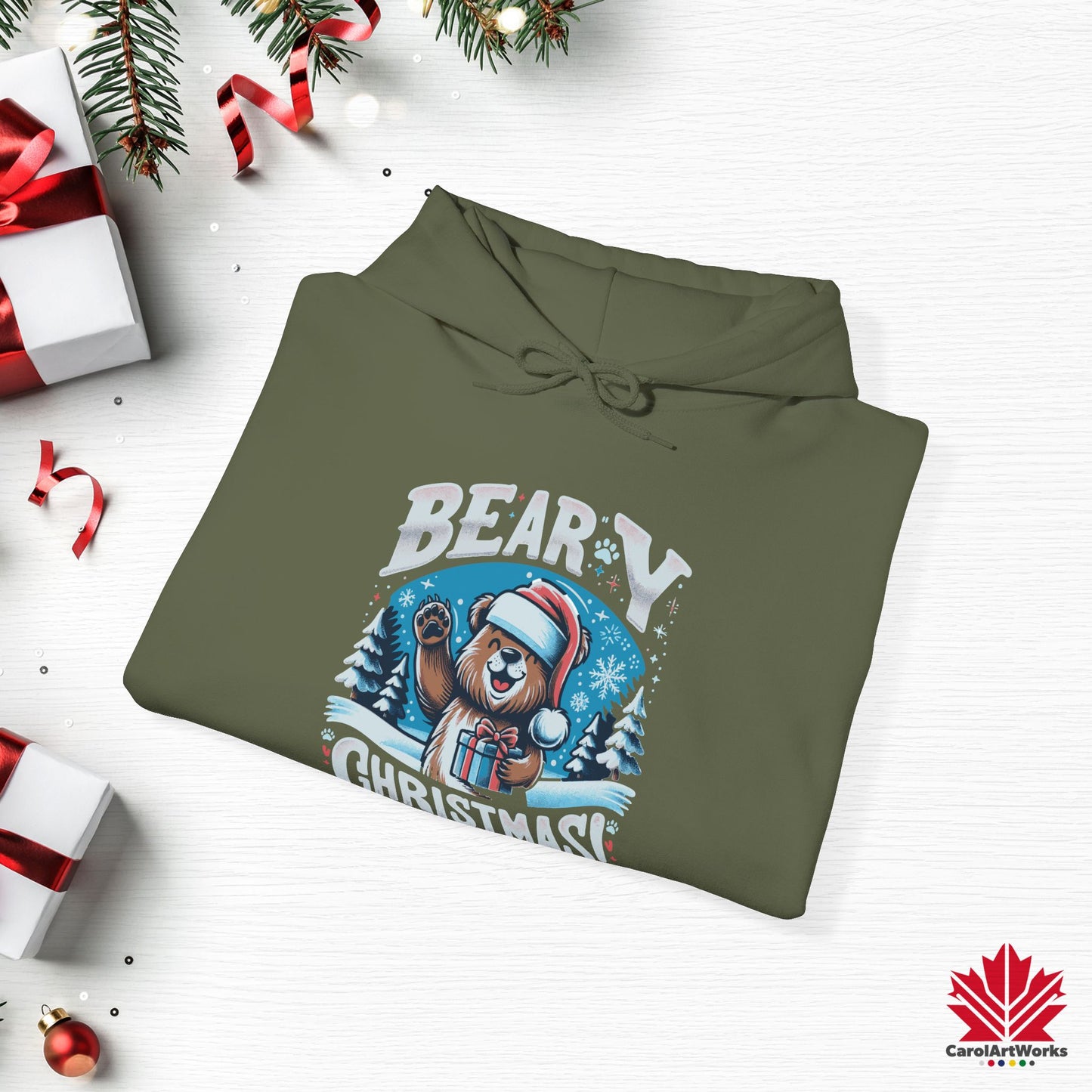 Beary Christmas Hoodie | Funny Bear Christmas Hoodie | Canadian Fleece Hoodie – Premium Softstyle Cotton