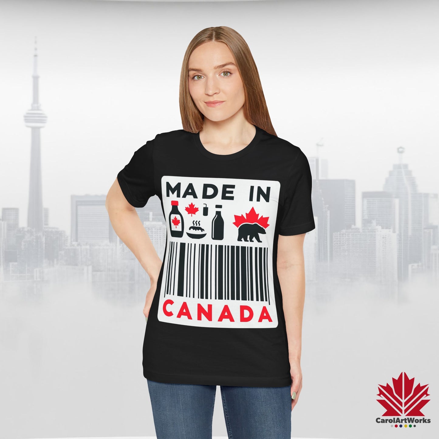 "Made in Canada" product label Design Unisex Short Sleeve Tee β Minimalist, Playful, and Proud