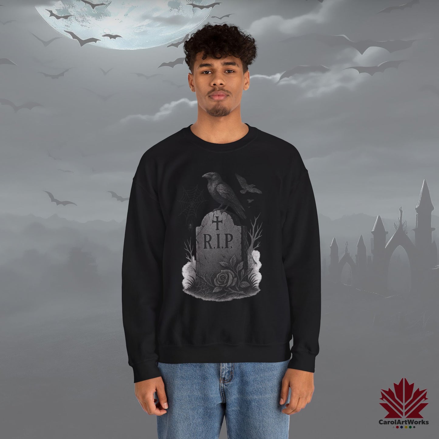 Grave & Ravens – Halloween Sweatshirt | Haunted Graveyard Design