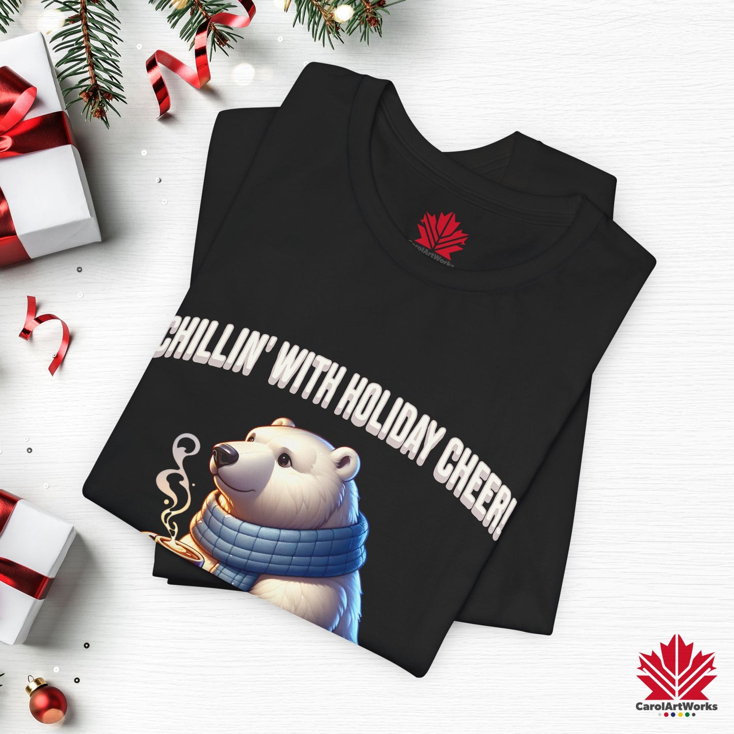 Chillin’ With Holiday Cheer | Polar Bear Christmas Tee | Cozy Canadian Holiday Shirt – Premium Cotton