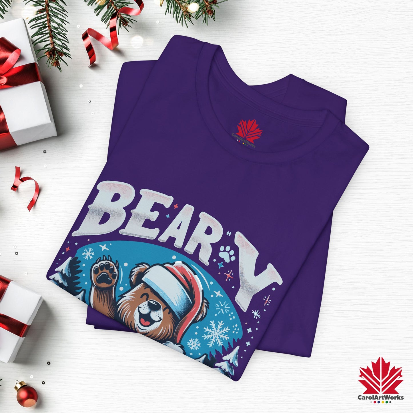 Beary Christmas | Funny Canadian Bear Christmas T-Shirt | Premium Cotton Holiday Tee – Made in Canada, Free Shipping