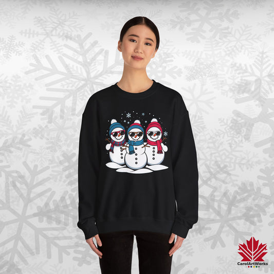 Cool Snow Squad Sweatshirt | Snowman Christmas Crewneck | Canadian-Made Holiday Fleece