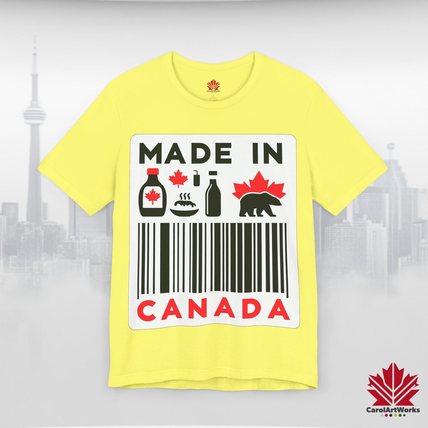 "Made in Canada" product label Design Unisex Short Sleeve Tee β Minimalist, Playful, and Proud