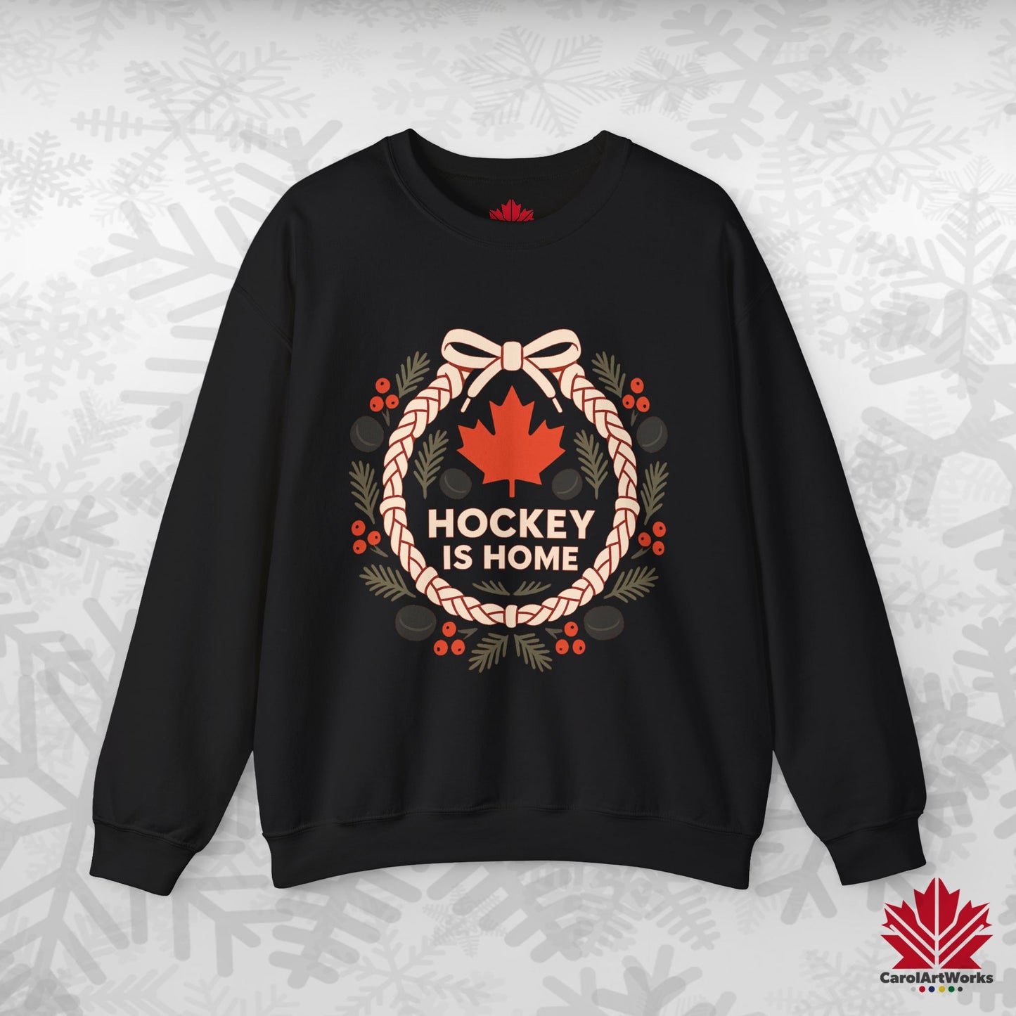 Hockey Lace Wreath Sweatshirt | Canadian Hockey Christmas Crewneck | Premium Fleece Sweatshirt