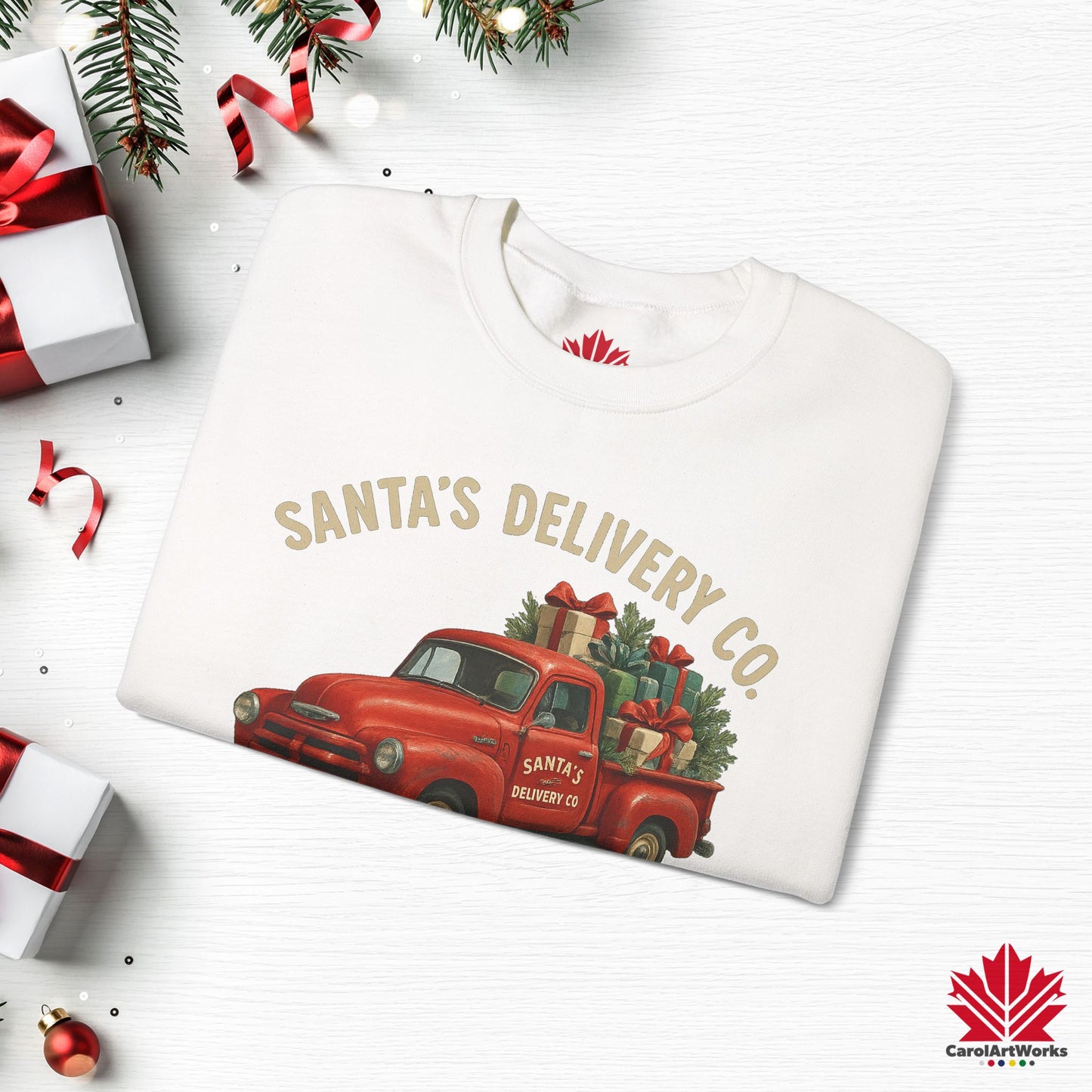 Santa’s Delivery Truck Sweatshirt | Vintage Christmas Crewneck | Canadian Fleece, Premium Quality