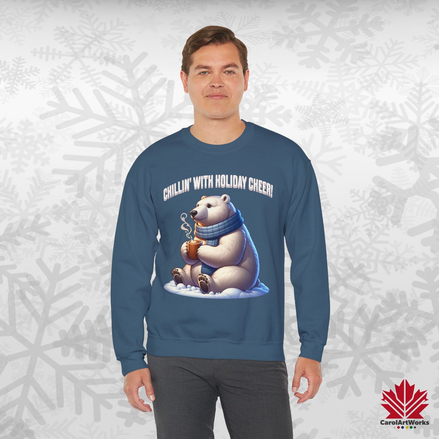 Chillin’ With Holiday Cheer Sweatshirt | Cozy Polar Bear Crewneck | Canadian-Made Holiday Fleece