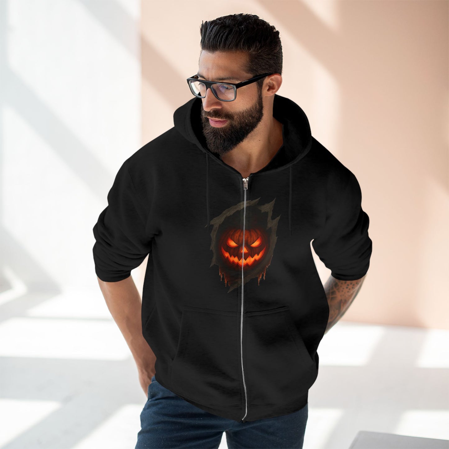 Pumpkin Core – Zip Hoodie | Creepy Halloween Pumpkin Outfit