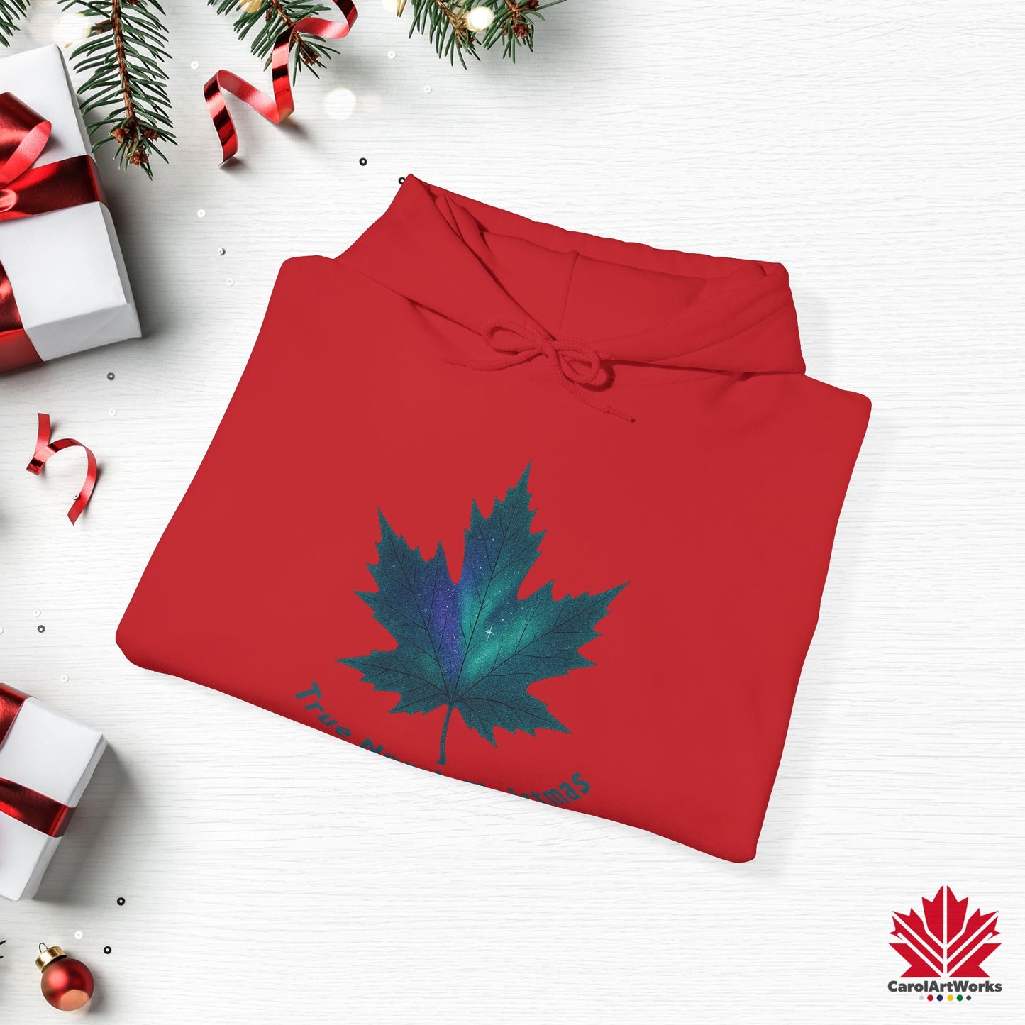 True North Christmas Hoodie | Maple Leaf Holiday Hoodie | Canadian Fleece Hoodie – Premium Softstyle Cotton
