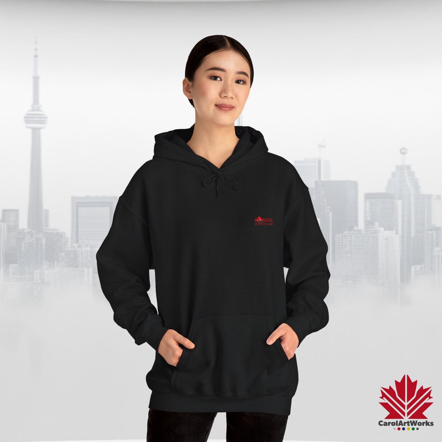 Unisex Hoodie “Canada is Not for Sale” – Red Maple Leaf and Mountains, Warm and Comfortable