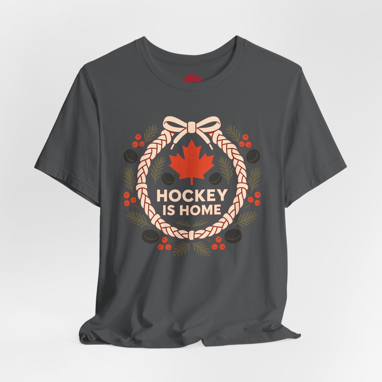 Hockey Lace Wreath | Canadian Hockey Christmas Shirt | Maple Leaf Holiday Tee – Premium Cotton Gift