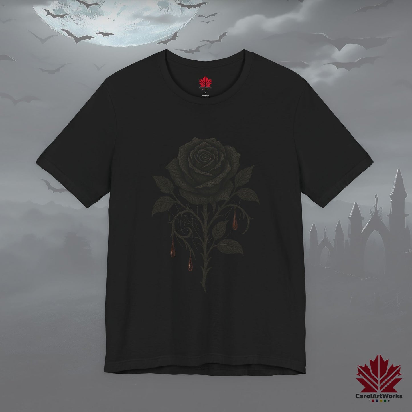 Dark Rose – Gothic Halloween Tee | Elegant Black Rose Design