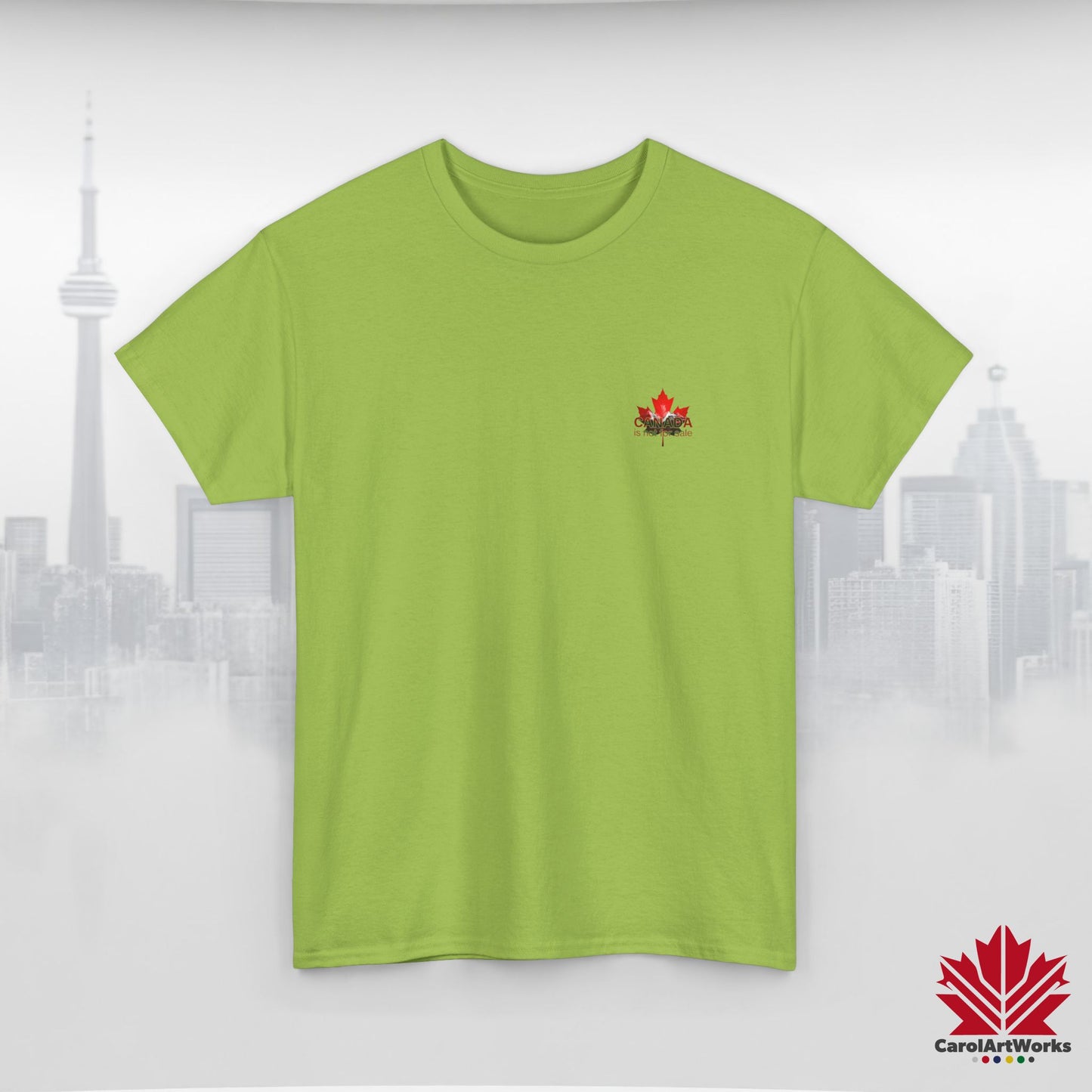 “Canada is not for Sale” Unisex Heavy Cotton Tee – Red Maple Leaf and Mountains, Stylish Canada Shirt