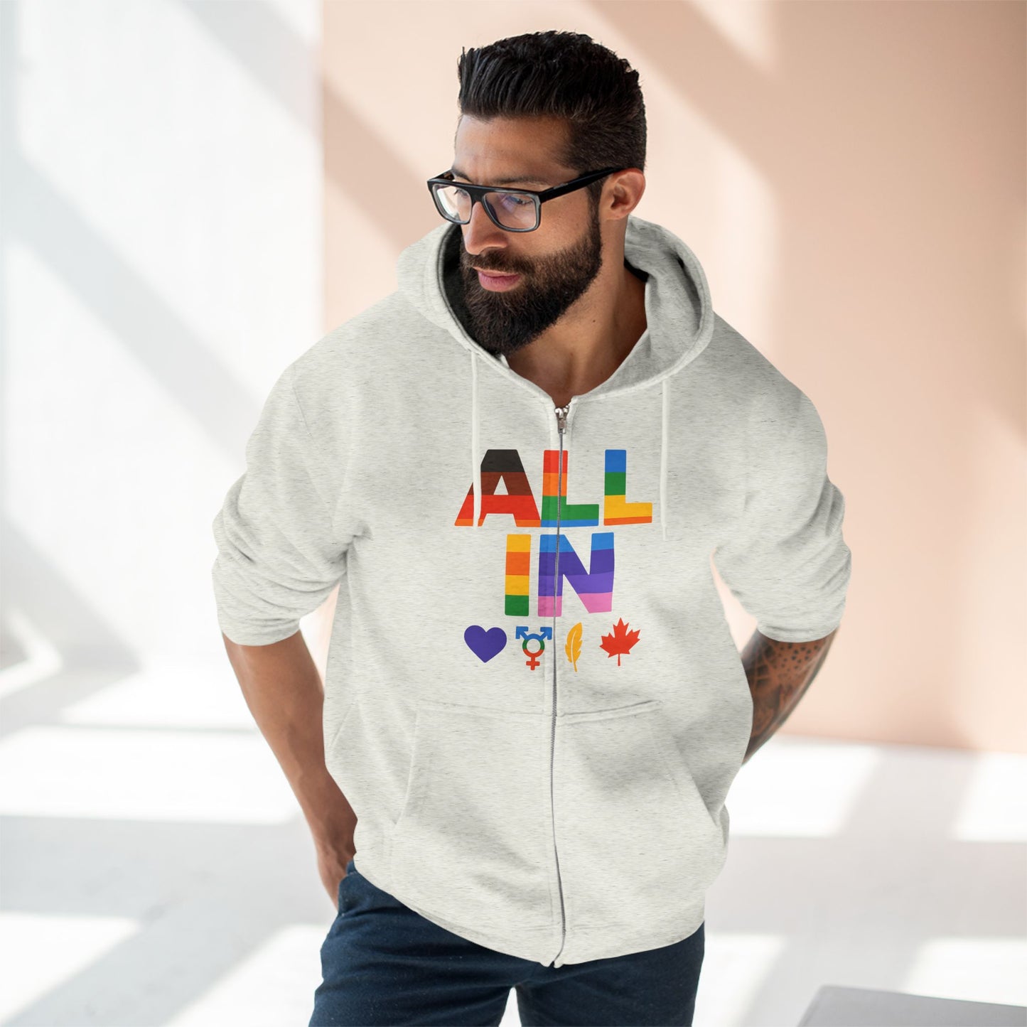 Tout en cœur. Voix. Fierté. - Sweat à capuche zippé doux pour les journées fraîches