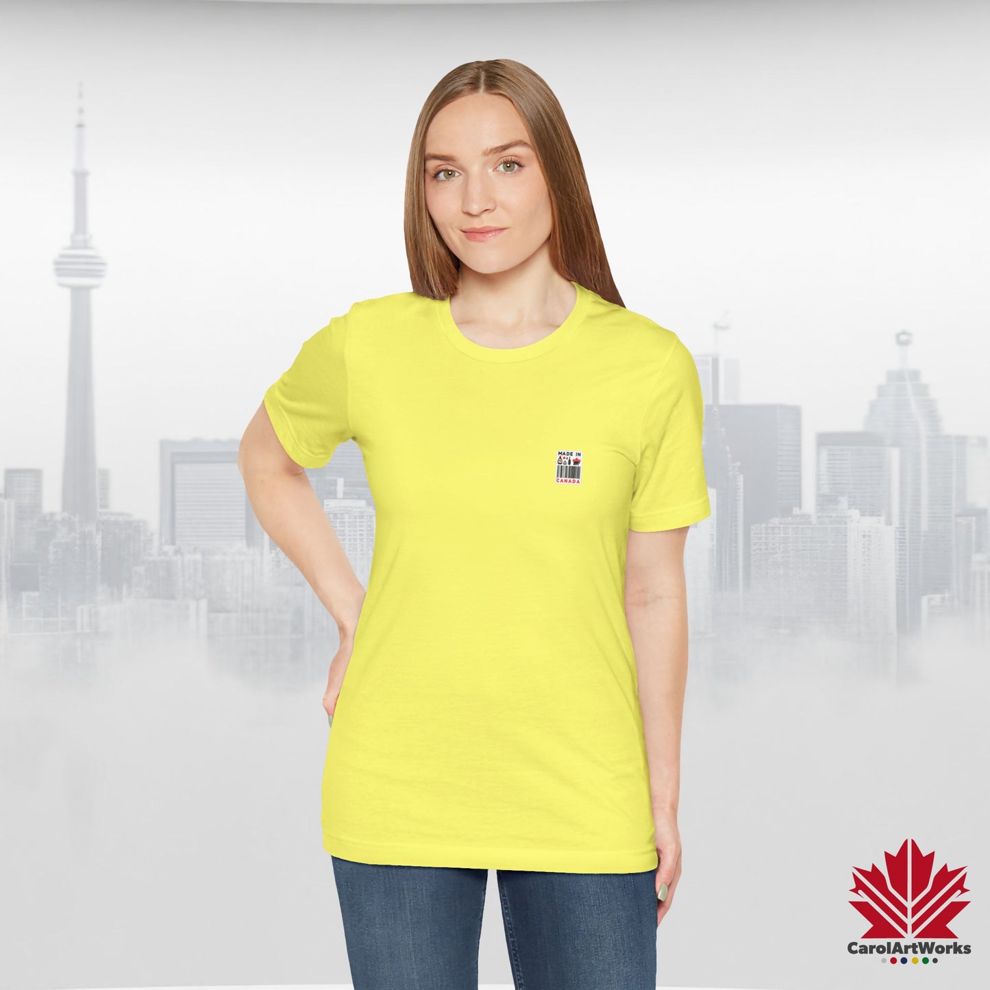 "Made in Canada" product label Design Unisex Short Sleeve Tee β Minimalist, Playful, and Proud