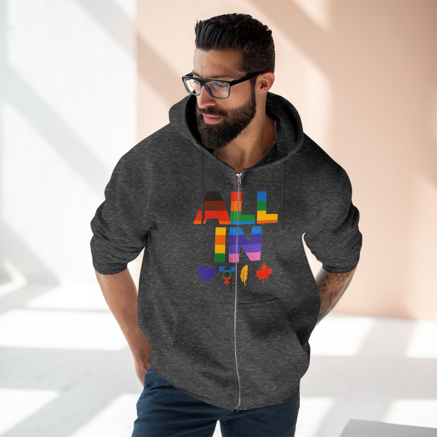 Tout en cœur. Voix. Fierté. - Sweat à capuche zippé doux pour les journées fraîches