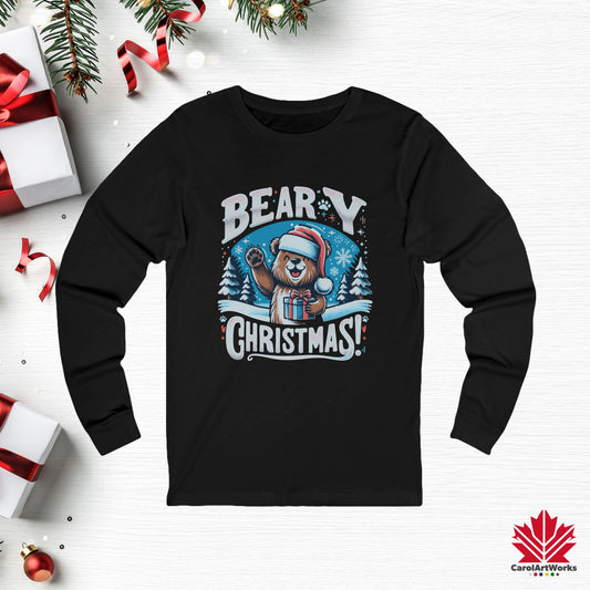 Beary Christmas Long Sleeve | Funny Bear Holiday Shirt | Canadian-Made Premium Cotton Tee