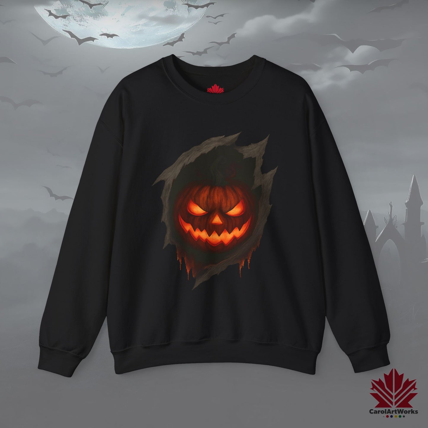 Pumpkin Core – Halloween Sweatshirt | Fiery Jack-O’-Lantern Design