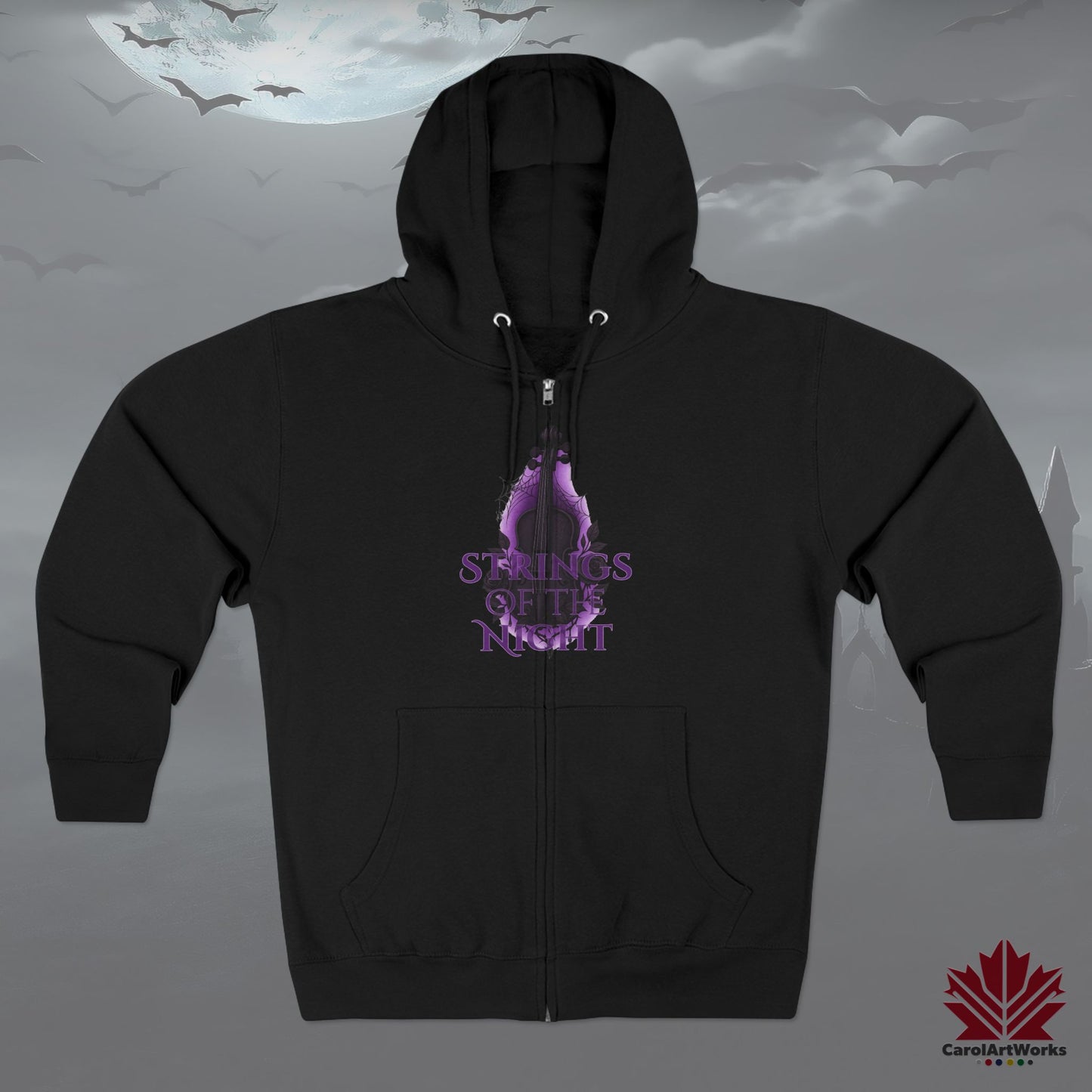 Strings of the Night – Zip Hoodie | Haunted Music Design for Halloween