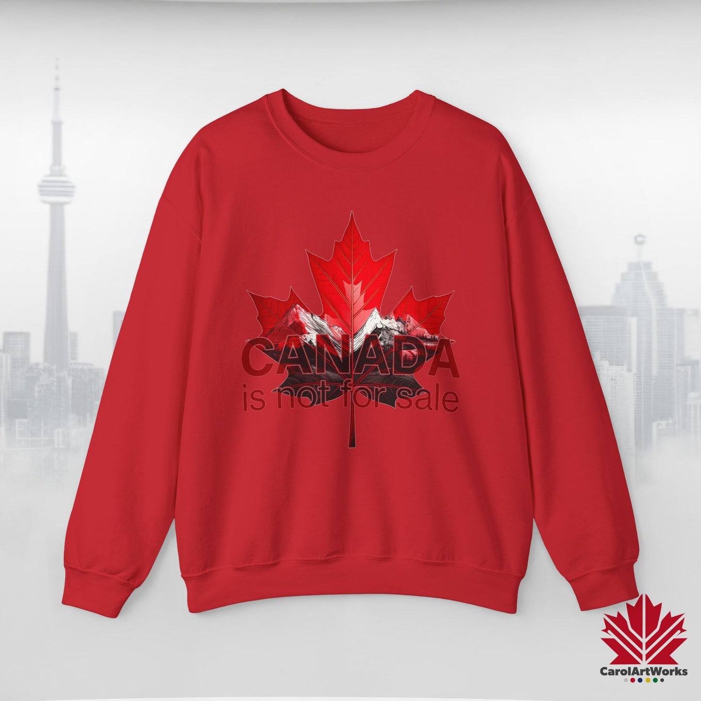 “Canada is Not for Sale” Crewneck Sweatshirt - Red Maple Leaf and Mountains, Soft and Warm