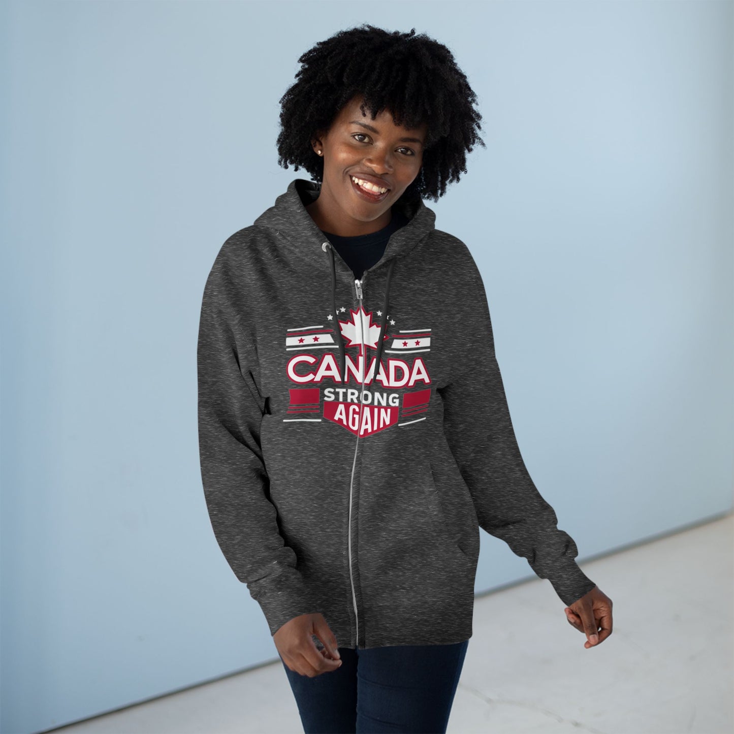 “Canada Strong Again” Unisex Zip Hoodie – Wear Your Pride, Bold and Patriotic!